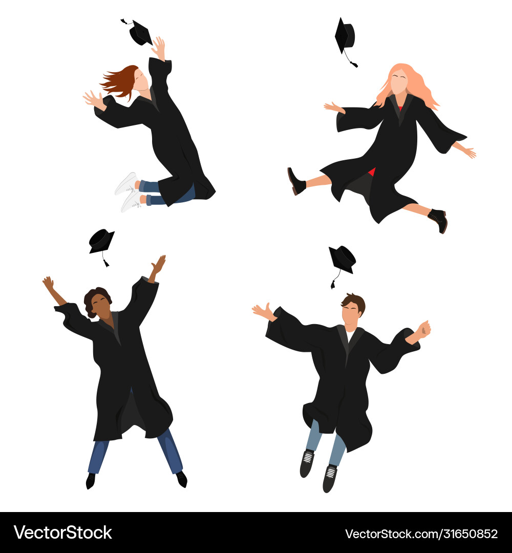 Set with happy graduate students Set with happy graduate students vector image
