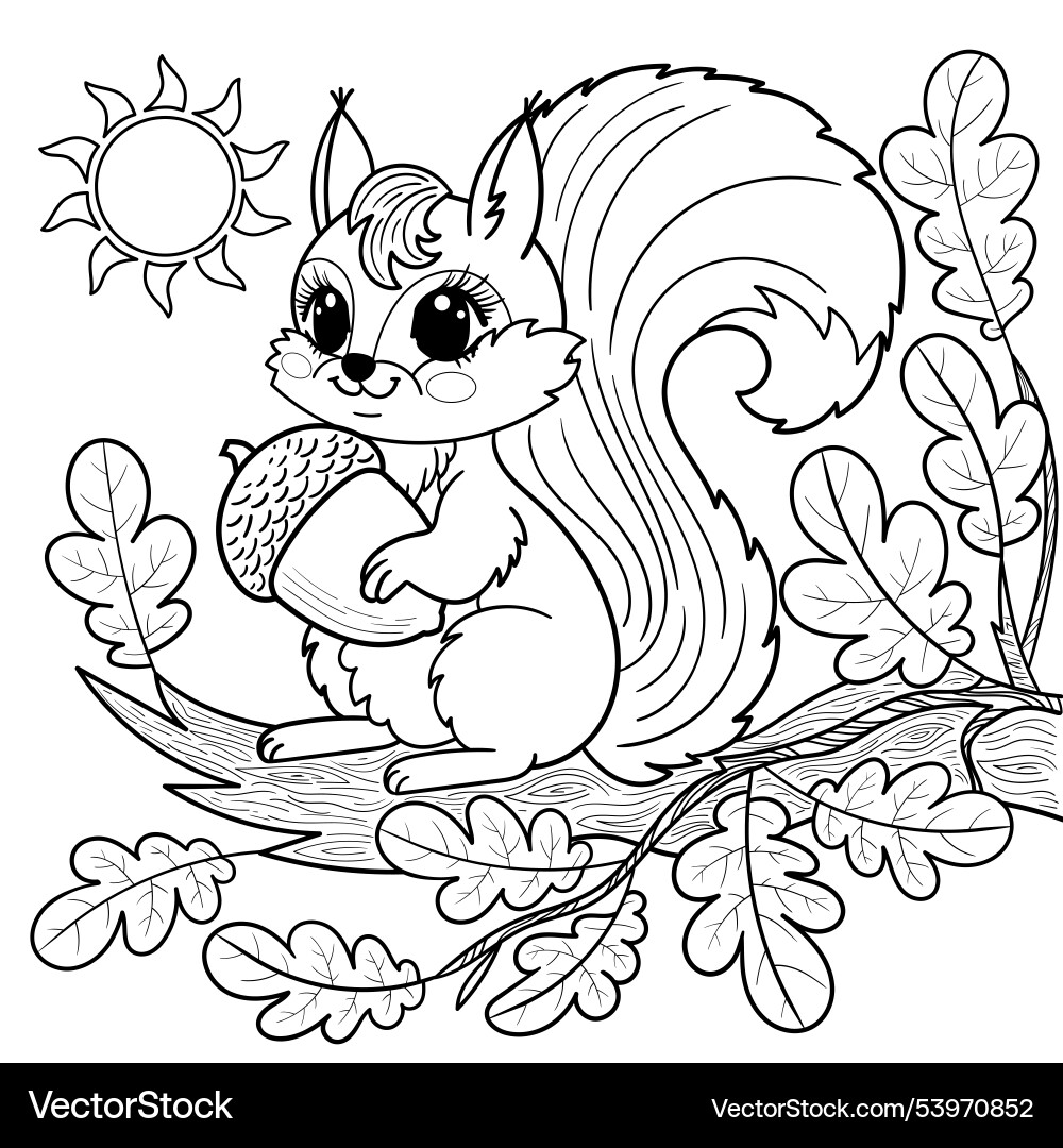 Squirrel on a branch with an acorn black Squirrel on a branch with an acorn black vector image