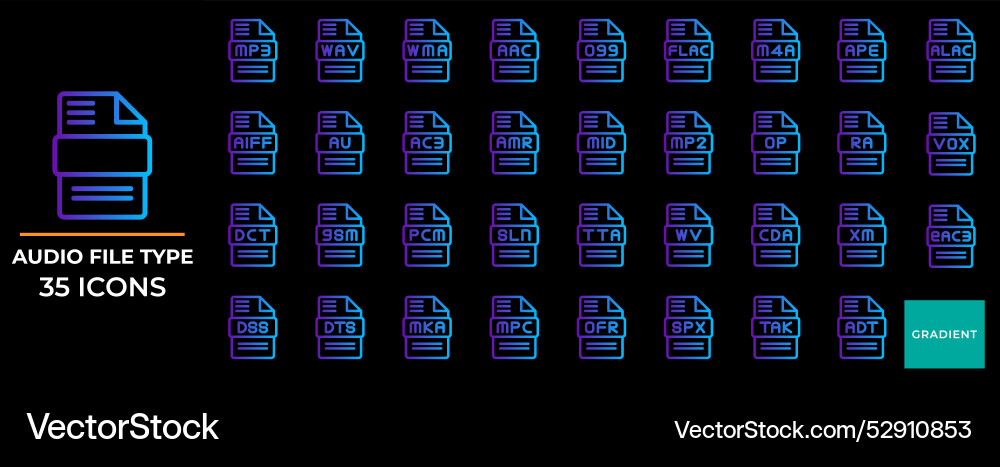 Audio document files type set with gradient style Audio document files type set with gradient style vector image