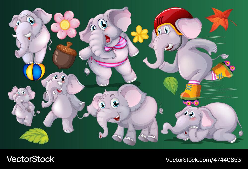 Gray elephant doing different actions Gray elephant doing different actions vector image