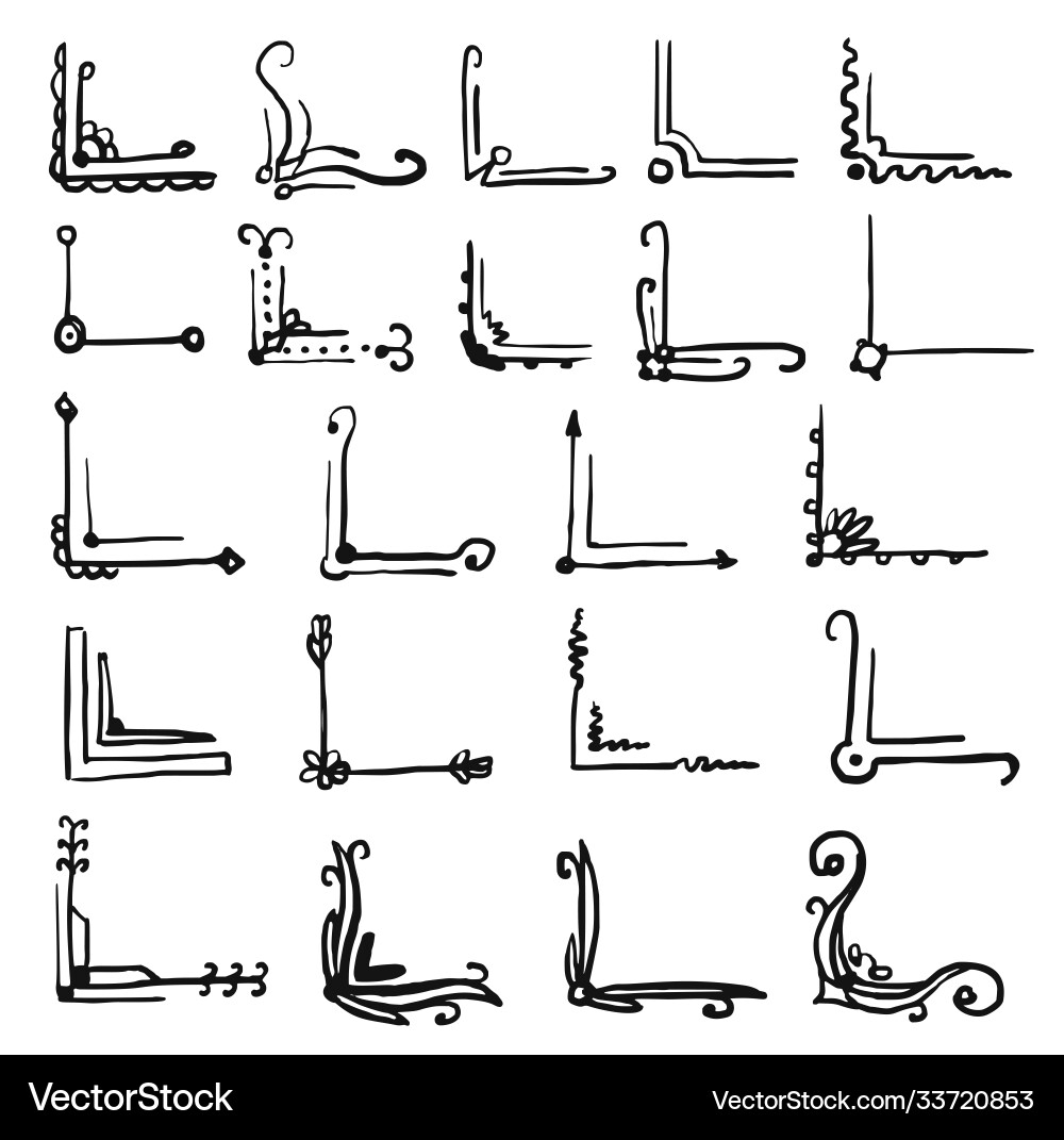 Hand drawn doodle corner and divider sketch set Vector Image