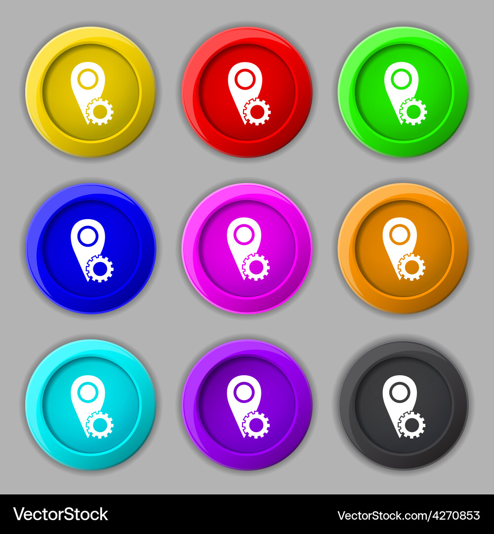 Map pointer setting icon sign symbol on nine round vector image