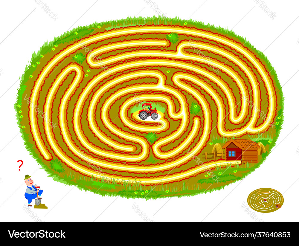 Tractor Maze Puzzle - Kids Game Vector Image