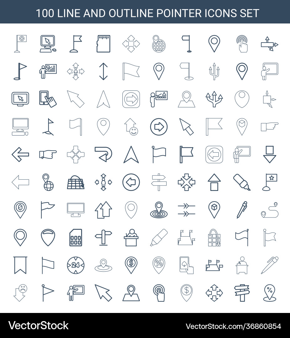 100 pointer icons vector image