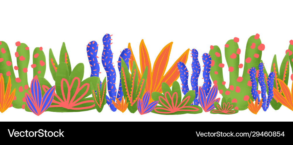 Bright Cactus Border - Seamless Pattern vector image