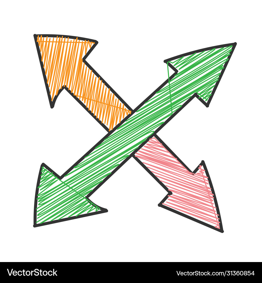 Double cross arrow with shading in style Double cross arrow with shading in style vector image