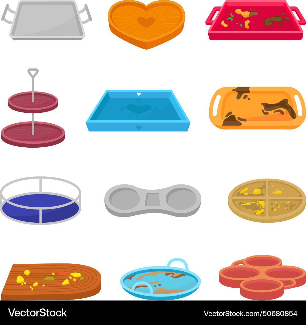 Empty food trays clean and dirty tray with stains Vector Image