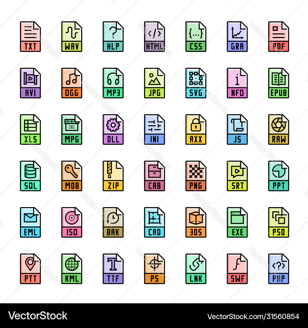File Format Icon Set - Extensions Vector Image