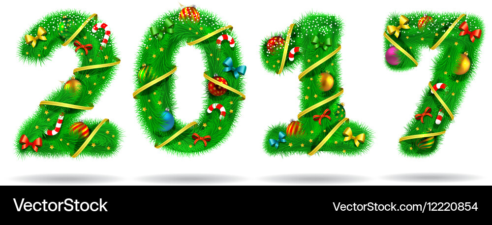 Fir tree font 2017 number vector image