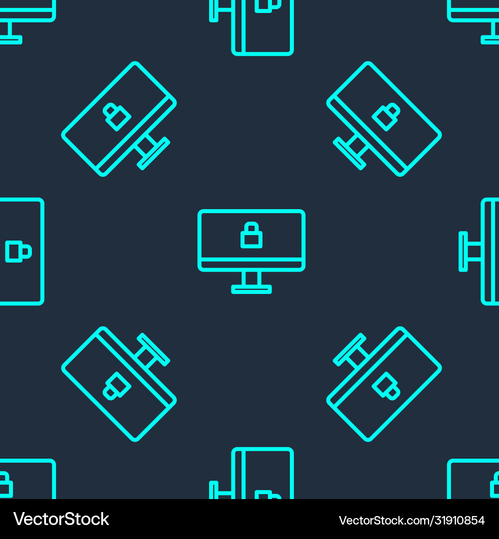 Green line lock on computer monitor screen icon Green line lock on computer monitor screen icon vector image