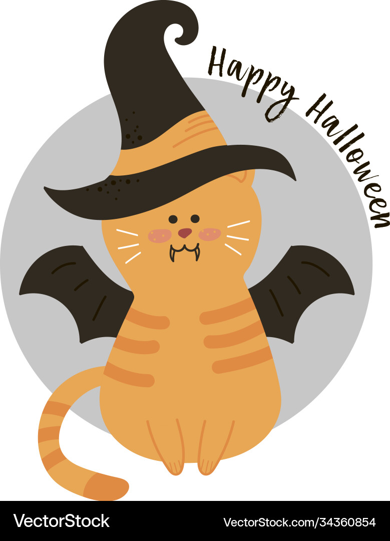 Halloween Cat with Witch Hat Vector Image