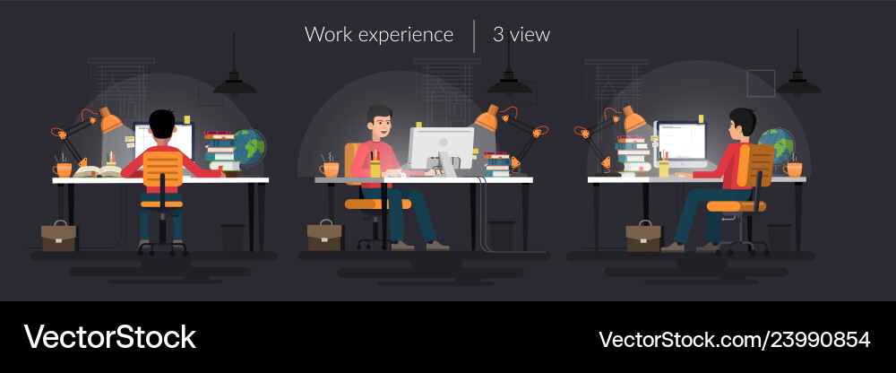 Man sitting at the desk working computer Man sitting at the desk working computer vector image
