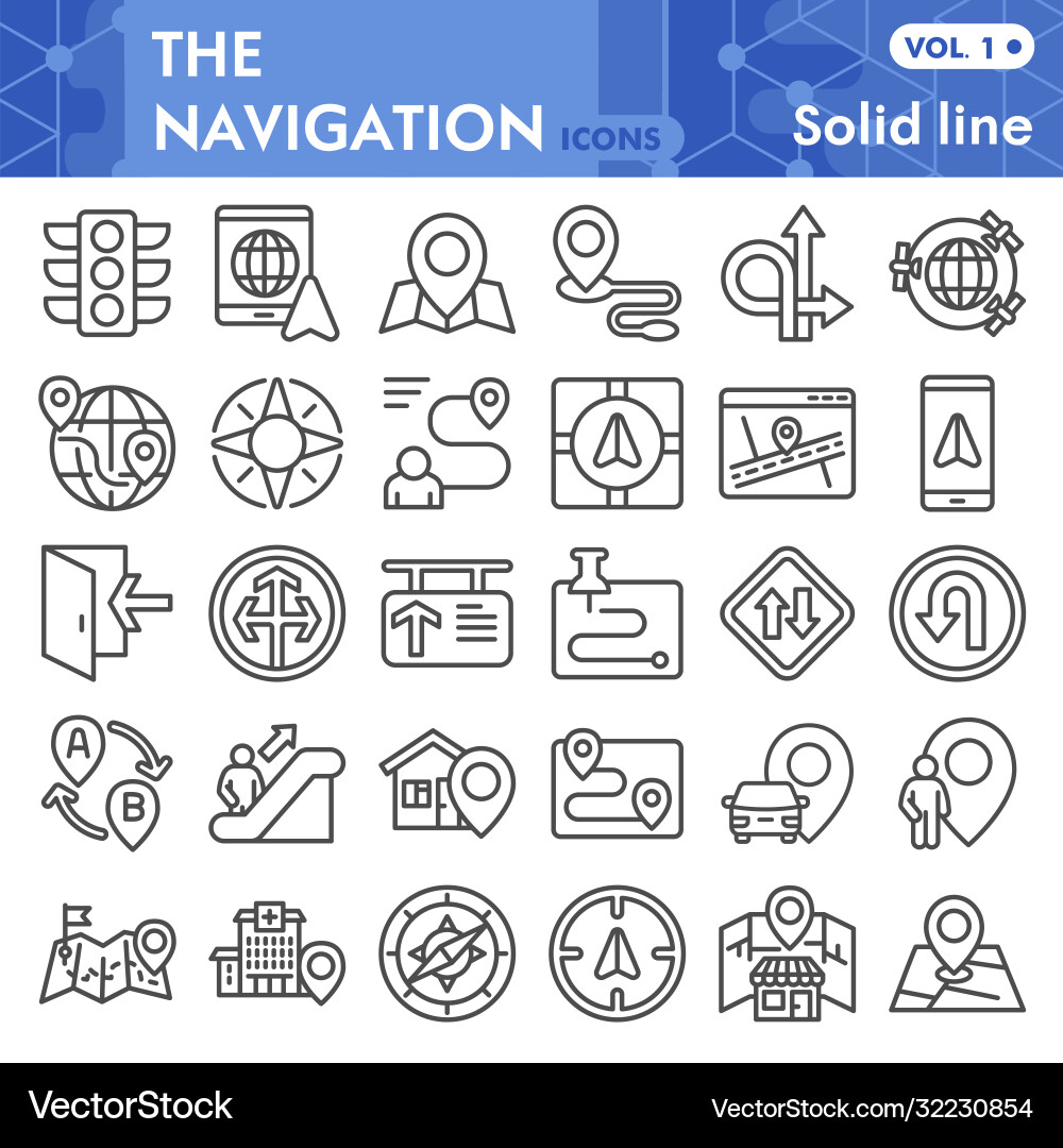 Navigation line icon set direction symbols Navigation line icon set direction symbols vector image