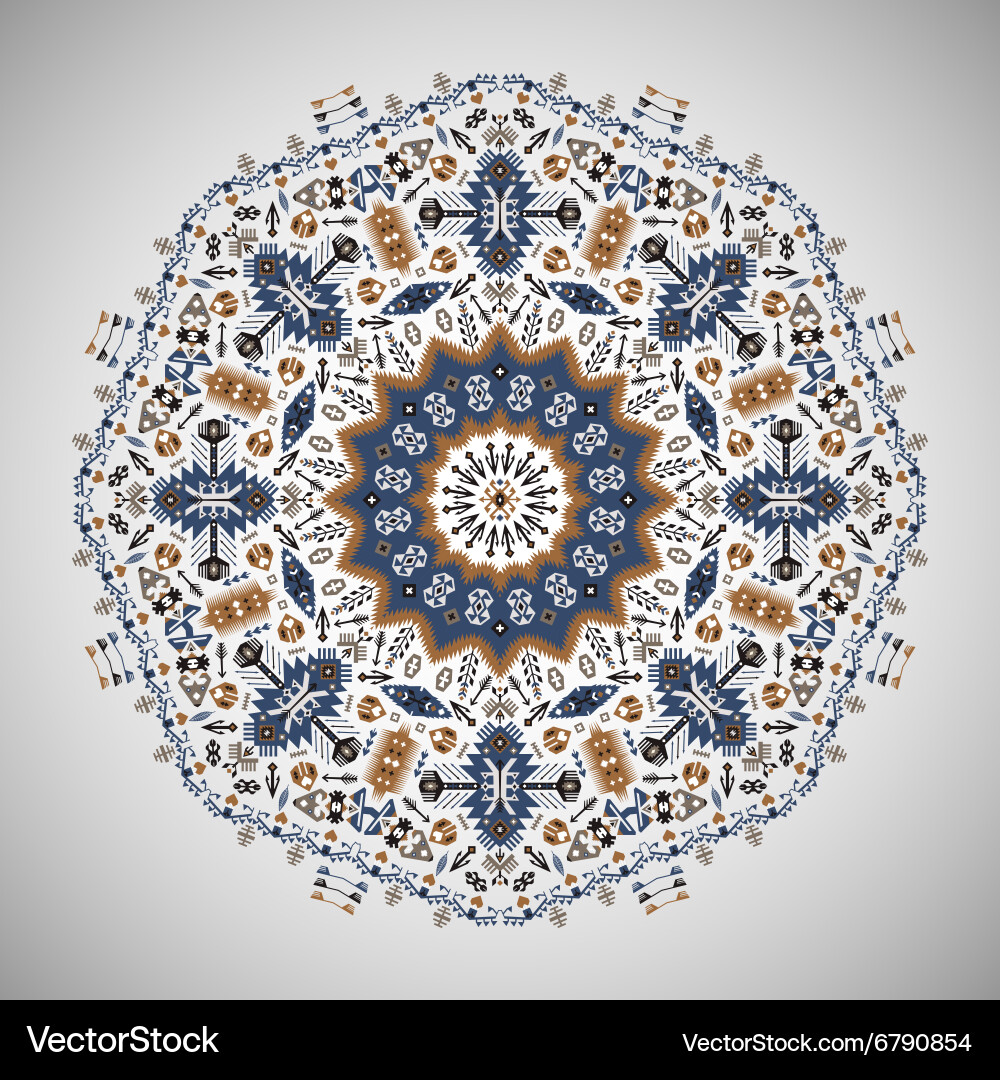Ornamental round geometric pattern in aztec style vector image