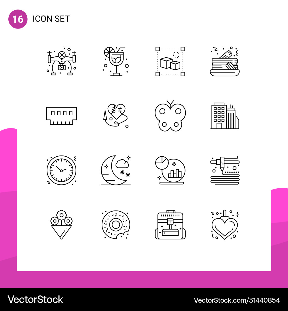 Pictograph set 16 simple outlines memory Vector Image