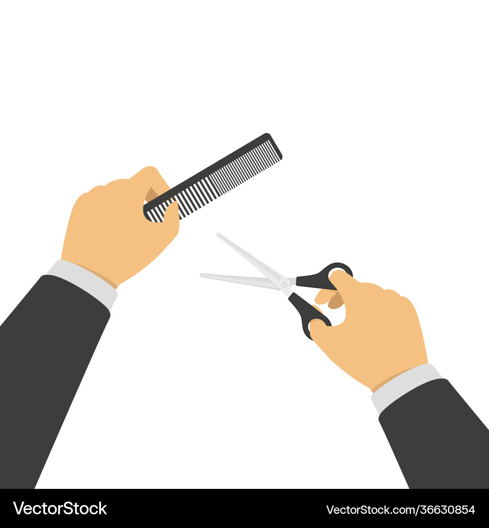 Scissors and comb in hands vector image