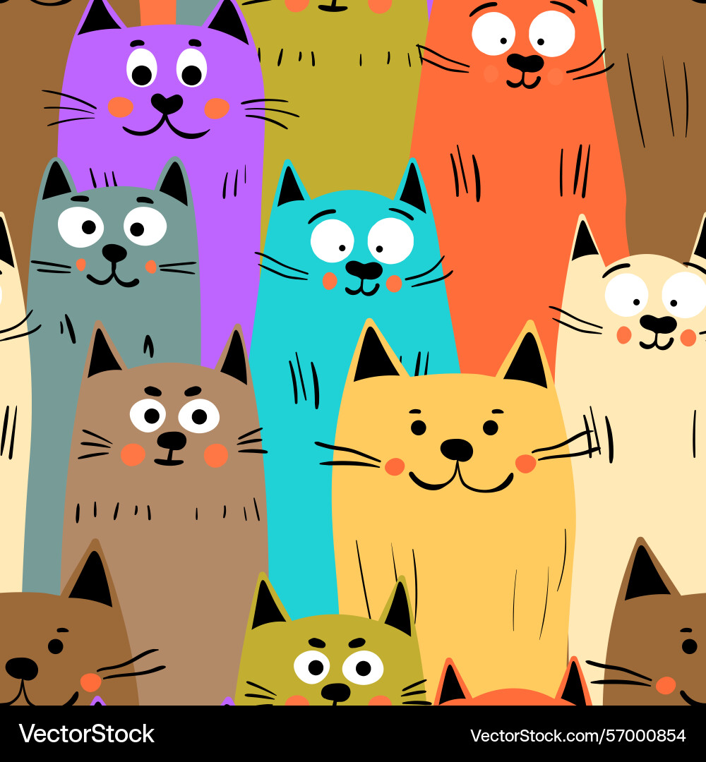 Seamless pattern with cute kitten print different Vector Image