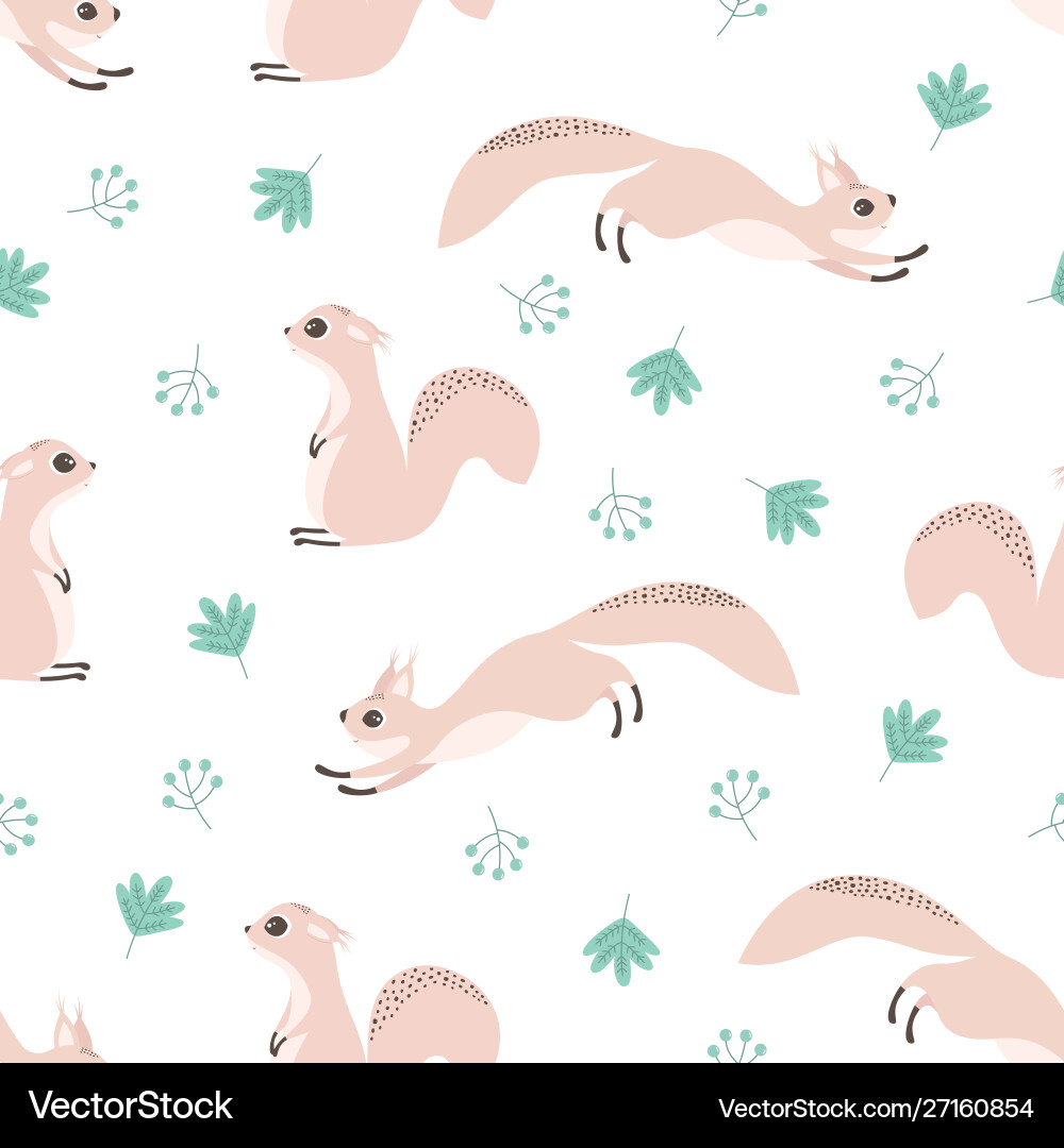 Seamless pattern with squirrel and leaves vector image