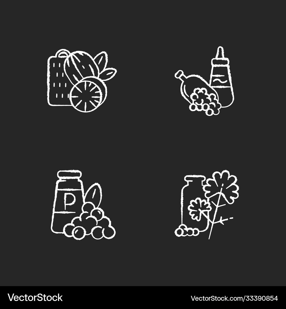 Spicy condiments chalk white icons set on black Spicy condiments chalk white icons set on black vector image