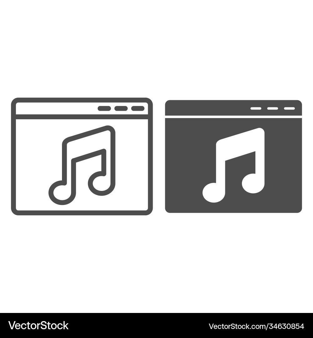 Web page with musical note line and solid icon Web page with musical note line and solid icon vector image