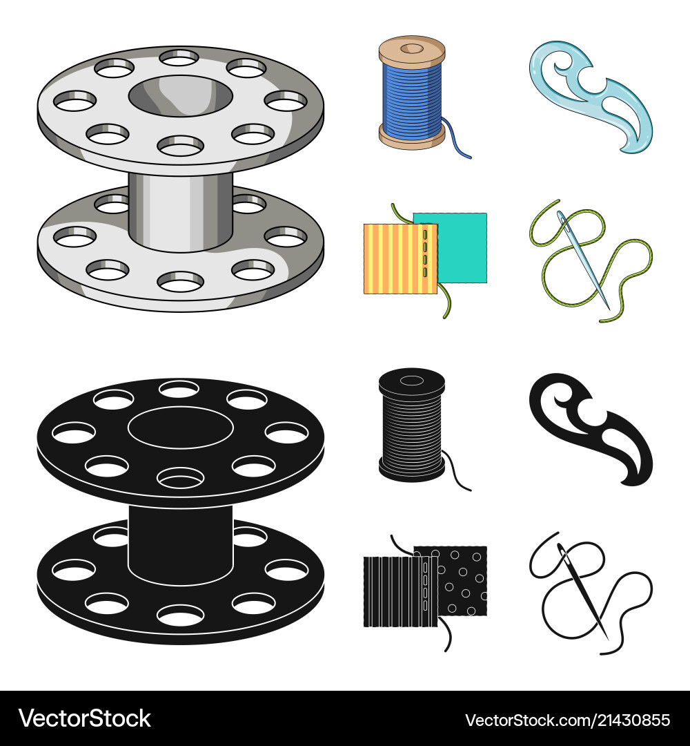 A spool with threads needle curl seam Vector Image
