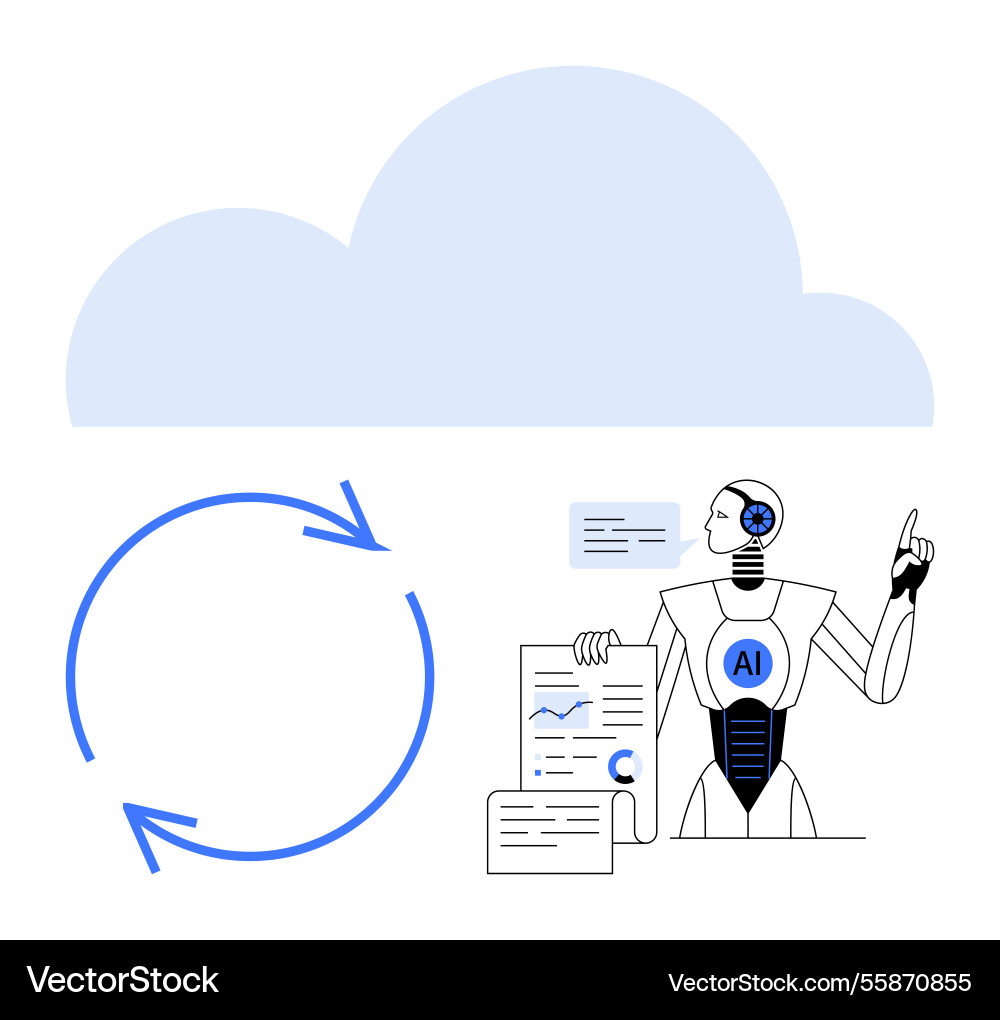 Ai robot managing data and cloud-based workflow Ai robot managing data and cloud-based workflow vector image