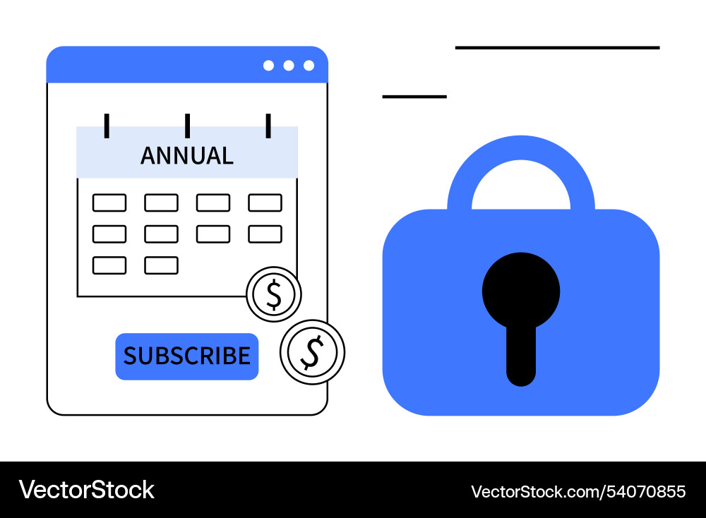 Annual subscription with secure payment lock Annual subscription with secure payment lock vector image