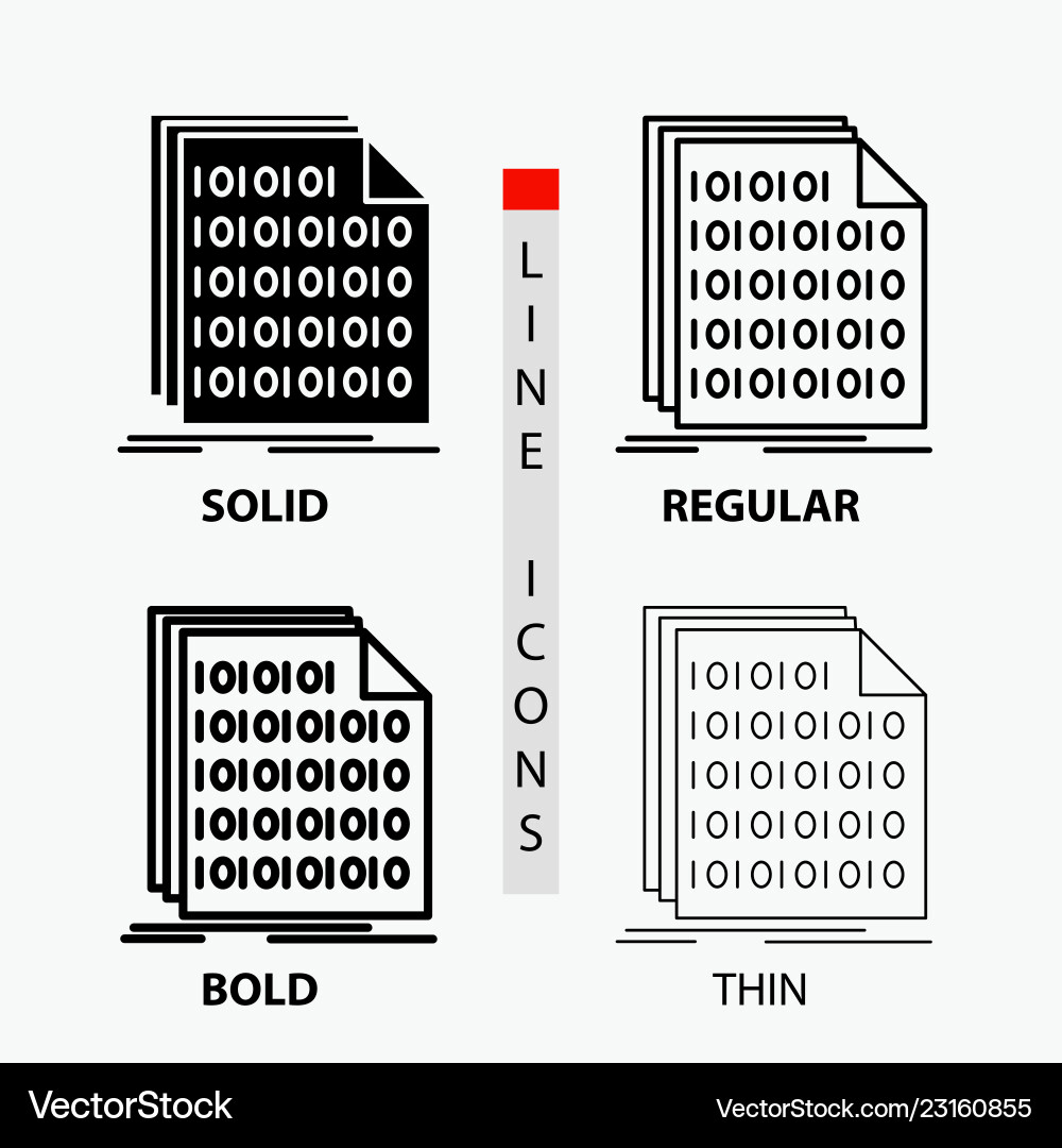 Binary code coding data document icon in thin vector image