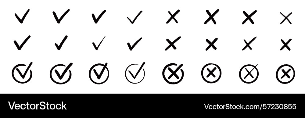 Check tick mark icon set cross box x vector image
