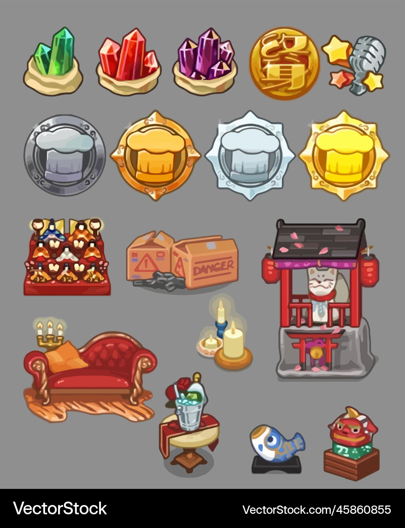 Complete set of level button game ui pop-up icon Vector Image