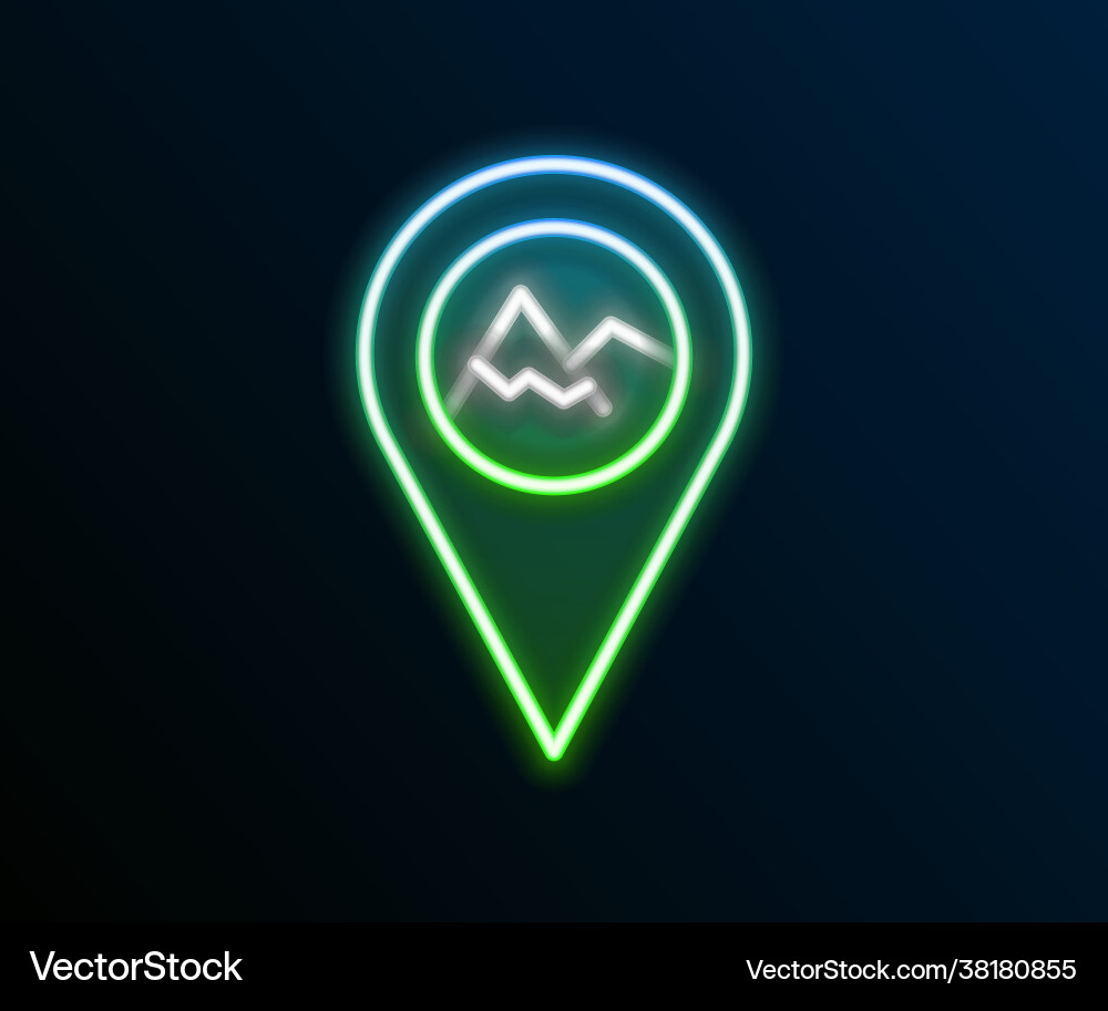 Glowing neon line map pointer with mountain icon vector image