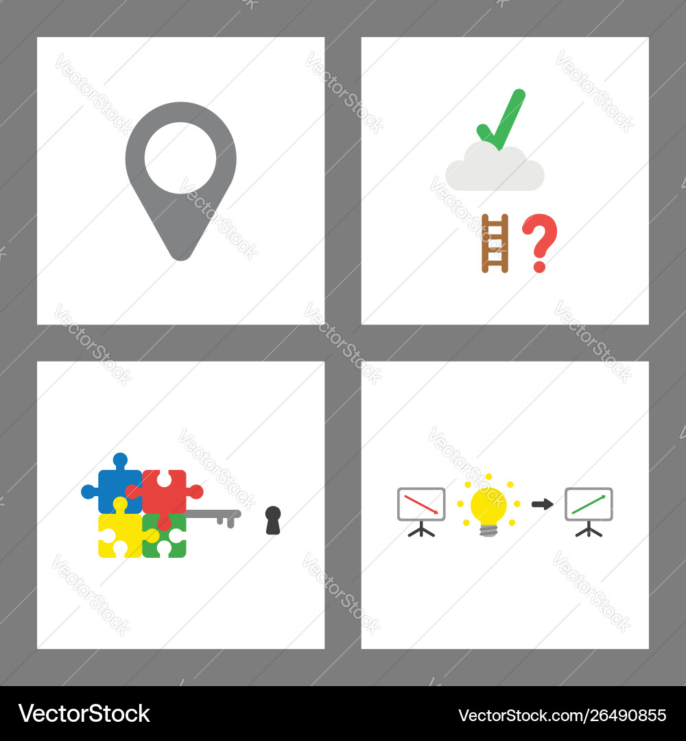 Icon concept set map pointer reach check mark Icon concept set map pointer reach check mark Vector Image