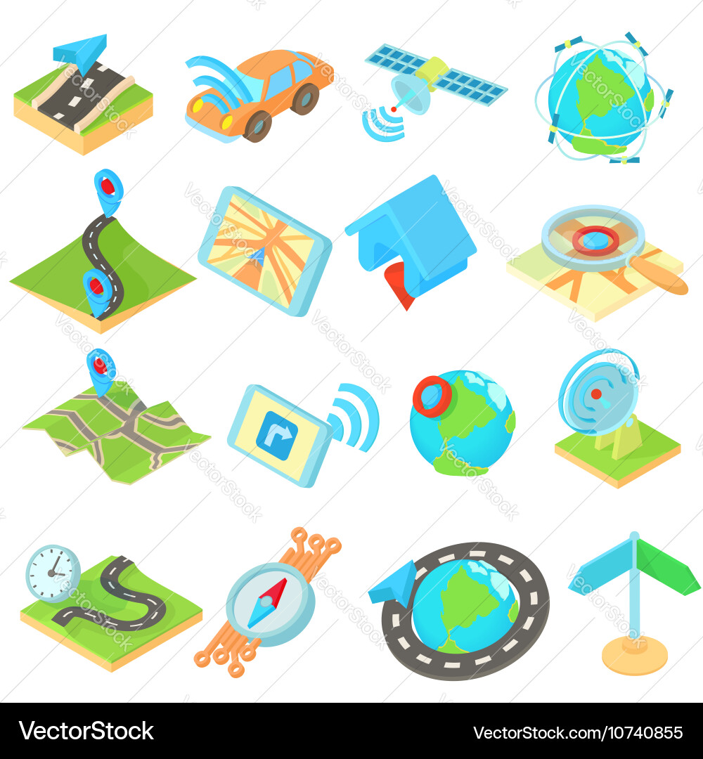 Navigation icons set isometric 3d style vector image