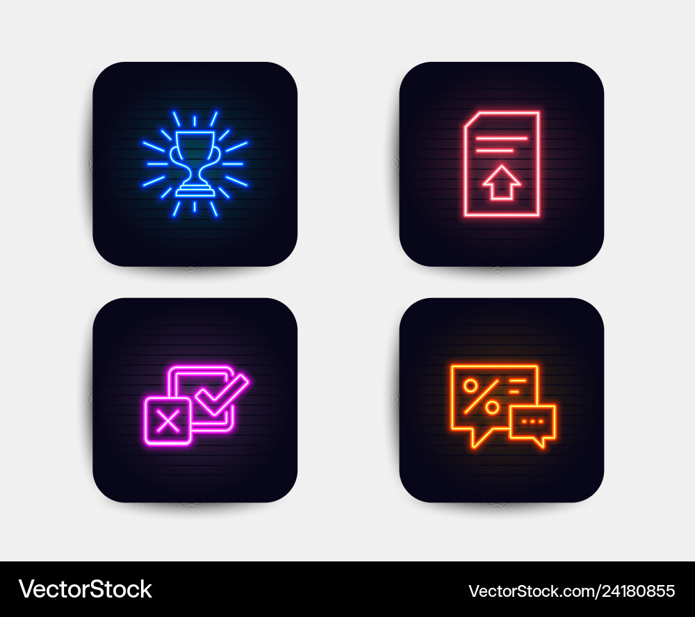 Neon glow lights set checkbox trophy and upload Neon glow lights set checkbox trophy and upload vector image