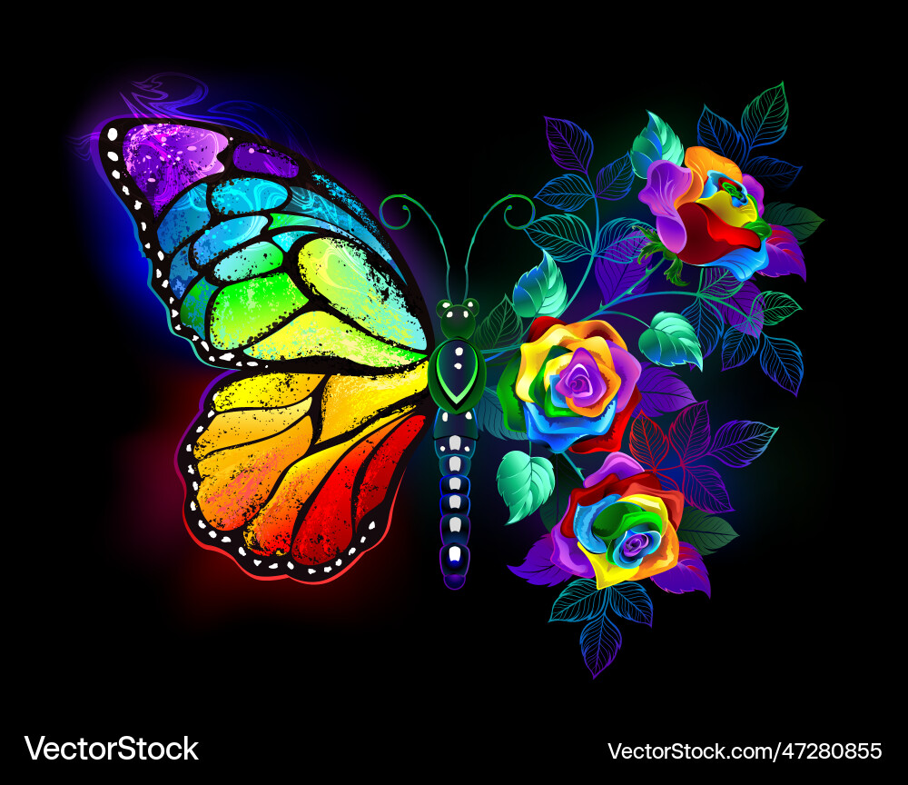 Rainbow flower butterfly Royalty Free Vector Image