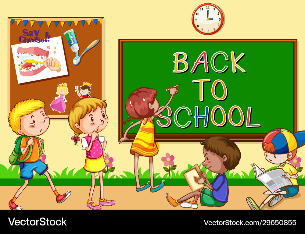 Scene with many children learning in classroom Scene with many children learning in classroom vector image
