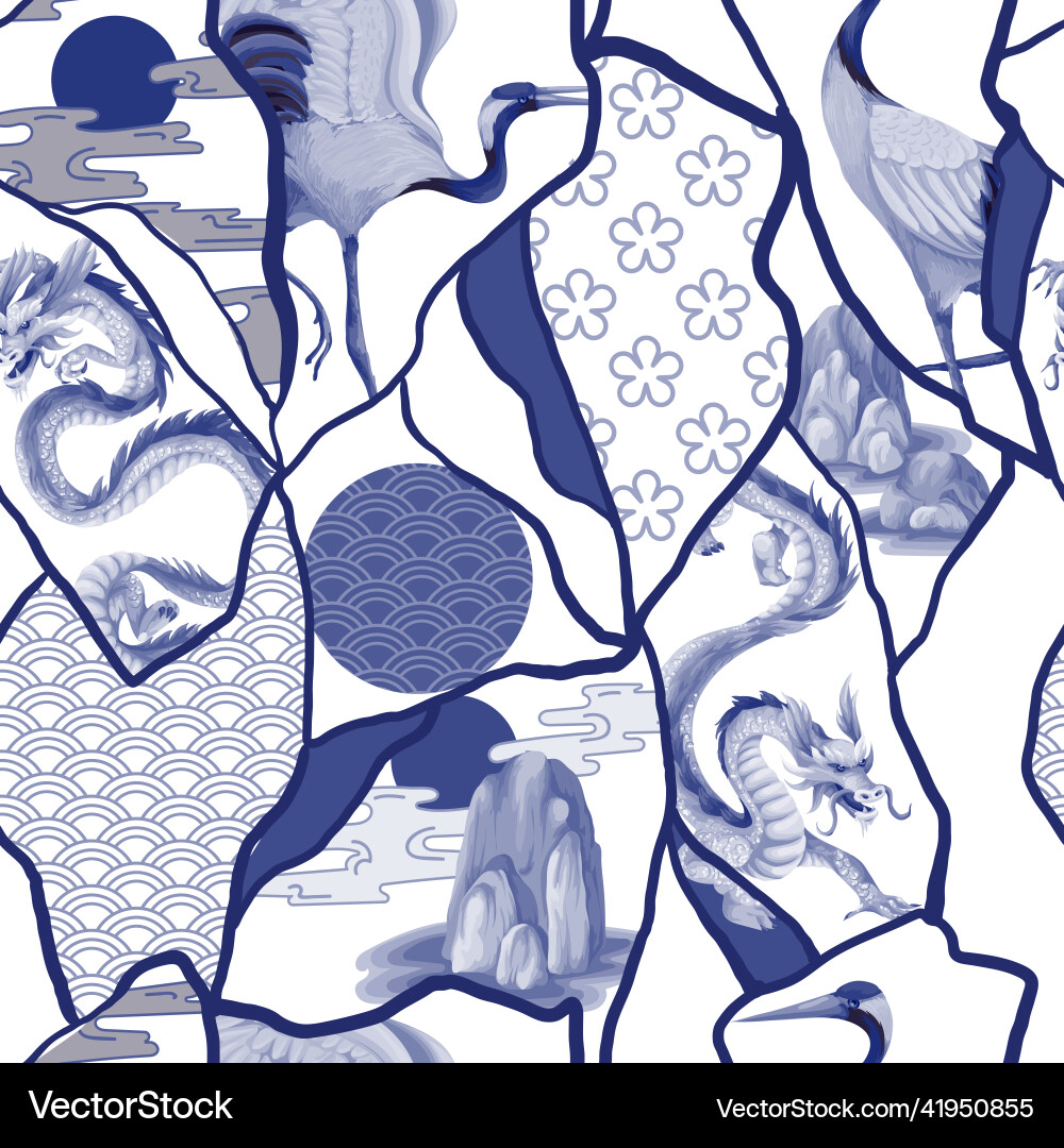 Seamless pattern with dragons in kintsugi style Seamless pattern with dragons in kintsugi style vector image