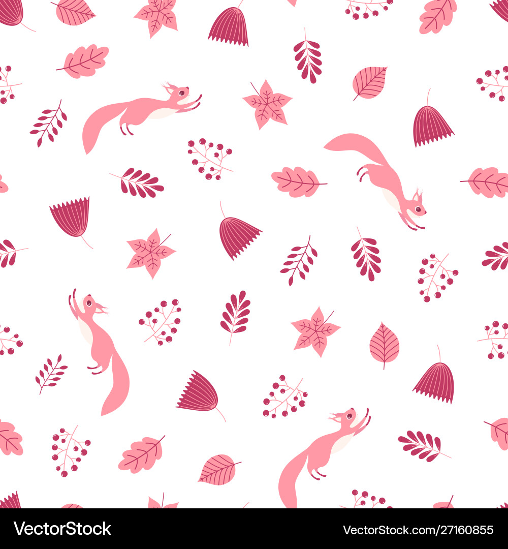 Seamless pattern with squirrel leaves and twigs Vector Image