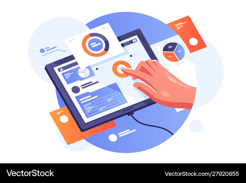 Tablet with Data Analysis Vector Image
