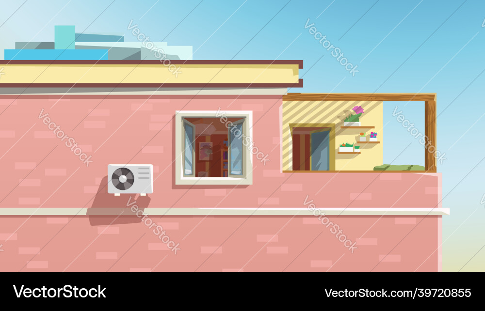 View on apartment through window red building View on apartment through window red building Vector Image