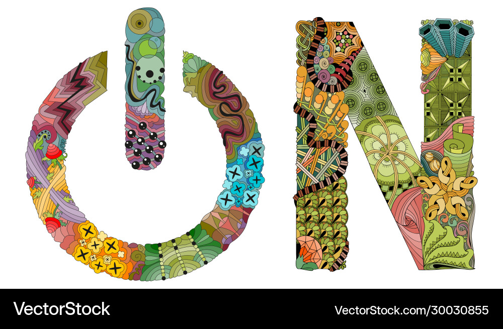 Word on with power button entangle object Word on with power button entangle object vector image