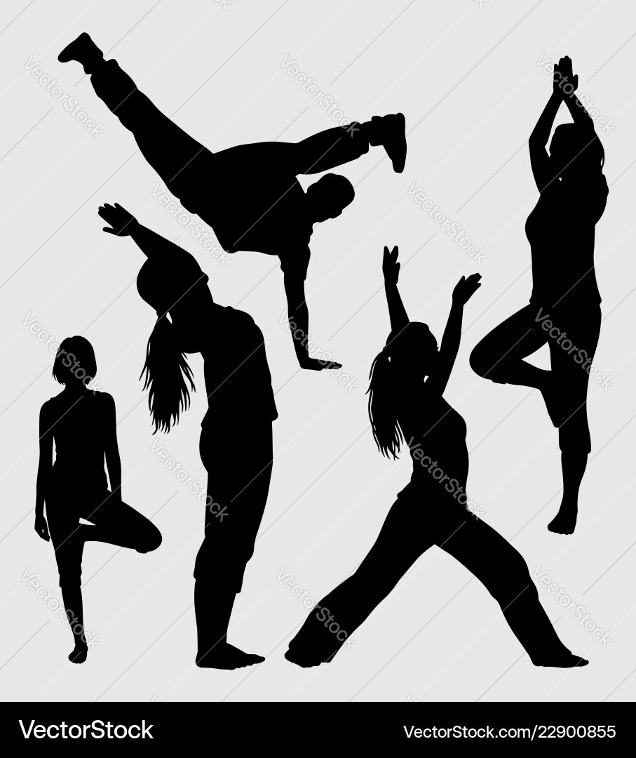 Yoga and break dance male female silhouette Yoga and break dance male female silhouette vector image