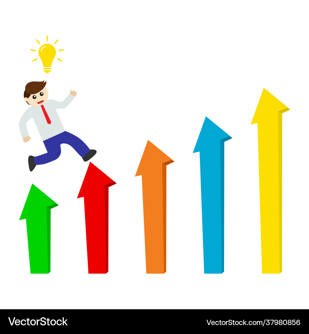 Businessman running on up arrow multicolored Businessman running on up arrow multicolored vector image