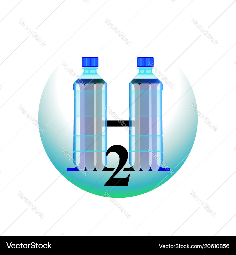 Clean water two bottles h2o logo Clean water two bottles h2o logo vector image