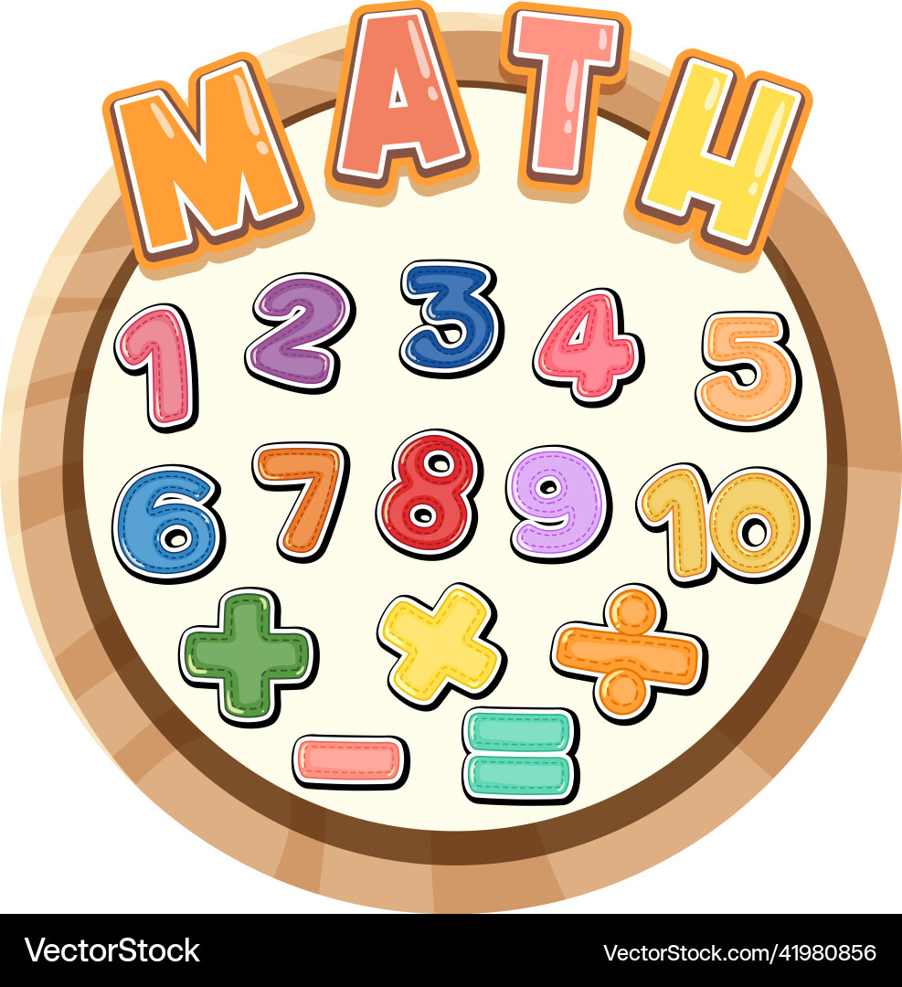 Counting number 0 to 9 and math symbols Counting number 0 to 9 and math symbols vector image