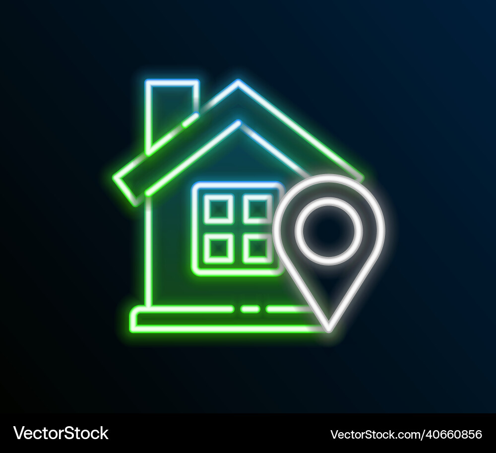 Glowing neon line map pointer with house icon Glowing neon line map pointer with house icon vector image