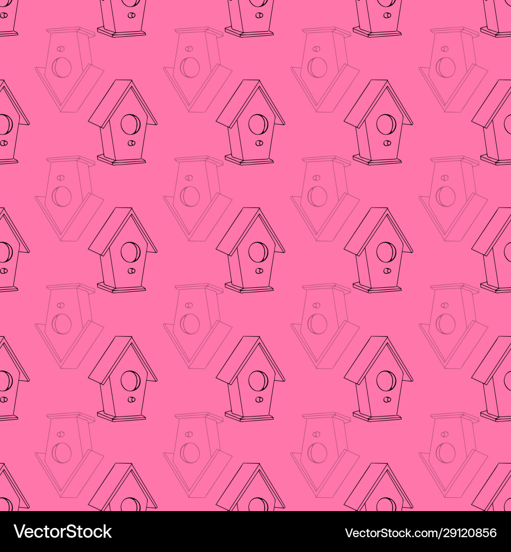Pink background birdhouse pattern repeat vector image