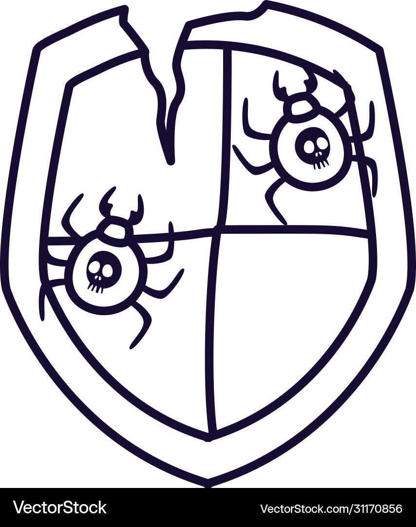 Spiders with skulls inside shield line style icon vector image