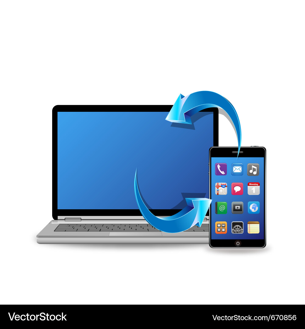 Synchronize smart phone and laptop computer vector image