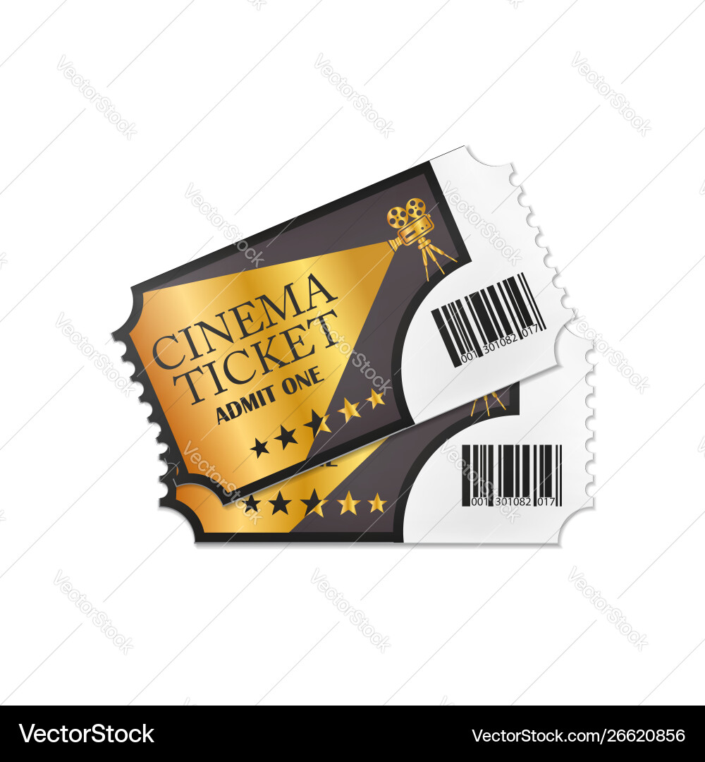 Two designed retro cinema tickets close up top Two designed retro cinema tickets close up top vector image